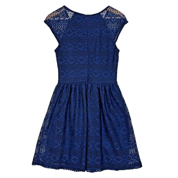 Navy Blue All Over Lace Mini Dress Sz M A-line Whimsigoth Romantic Chic Wedding - Picture 7 of 8